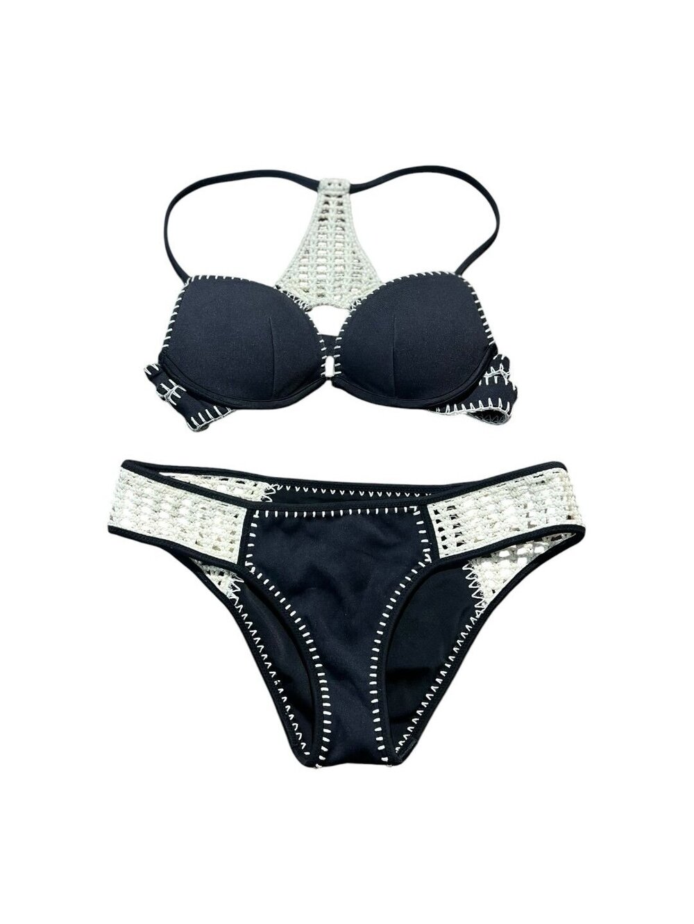 Victorias Secret Black Crochet Getaway Macrame Swimsuit Bikini